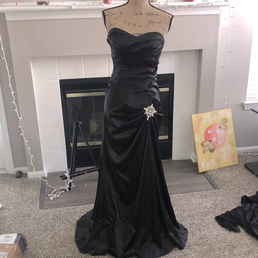 Long black satin dress